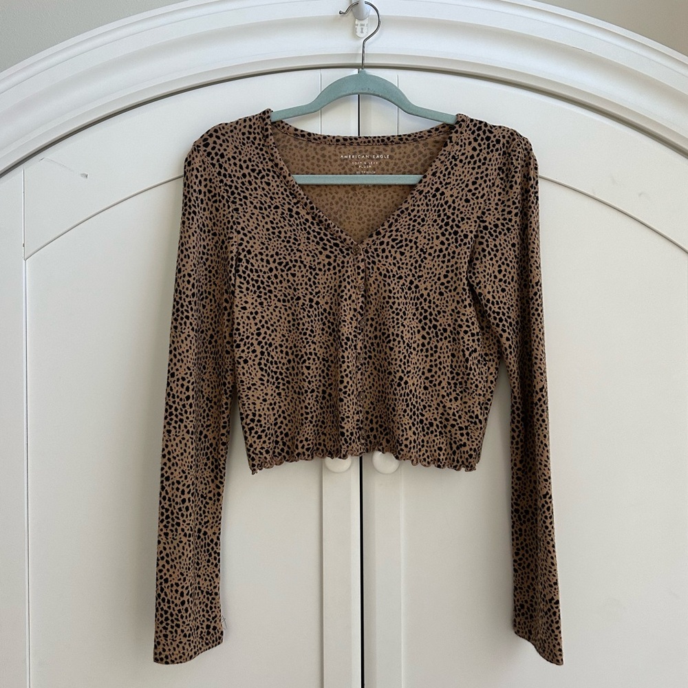 American Eagle Super Soft Leopard Long-Sleeve Top
